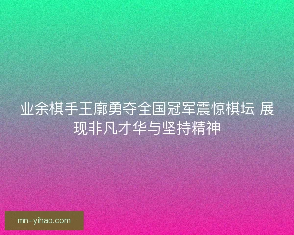 业余棋手王廓勇夺全国冠军震惊棋坛 展现非凡才华与坚持精神